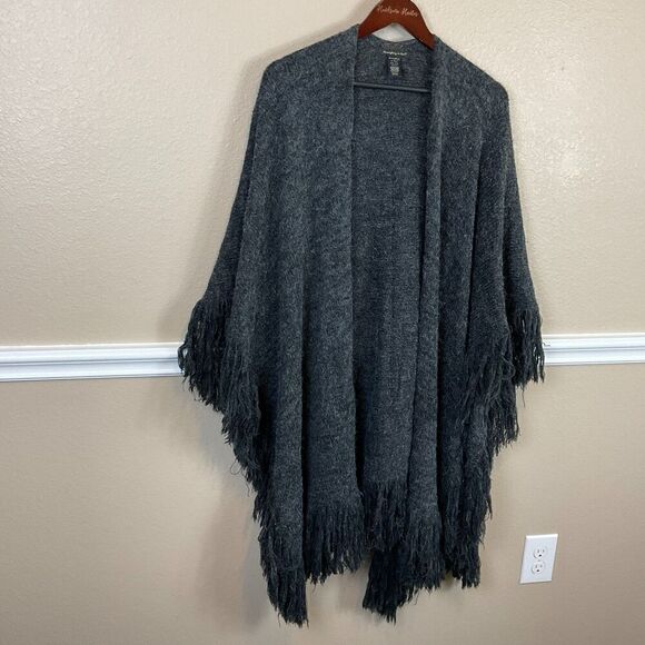 Do Everything In Love Gray Poncho OS Open Front Sweater Acrylic Warm Cozy Boho - Picture 6 of 11